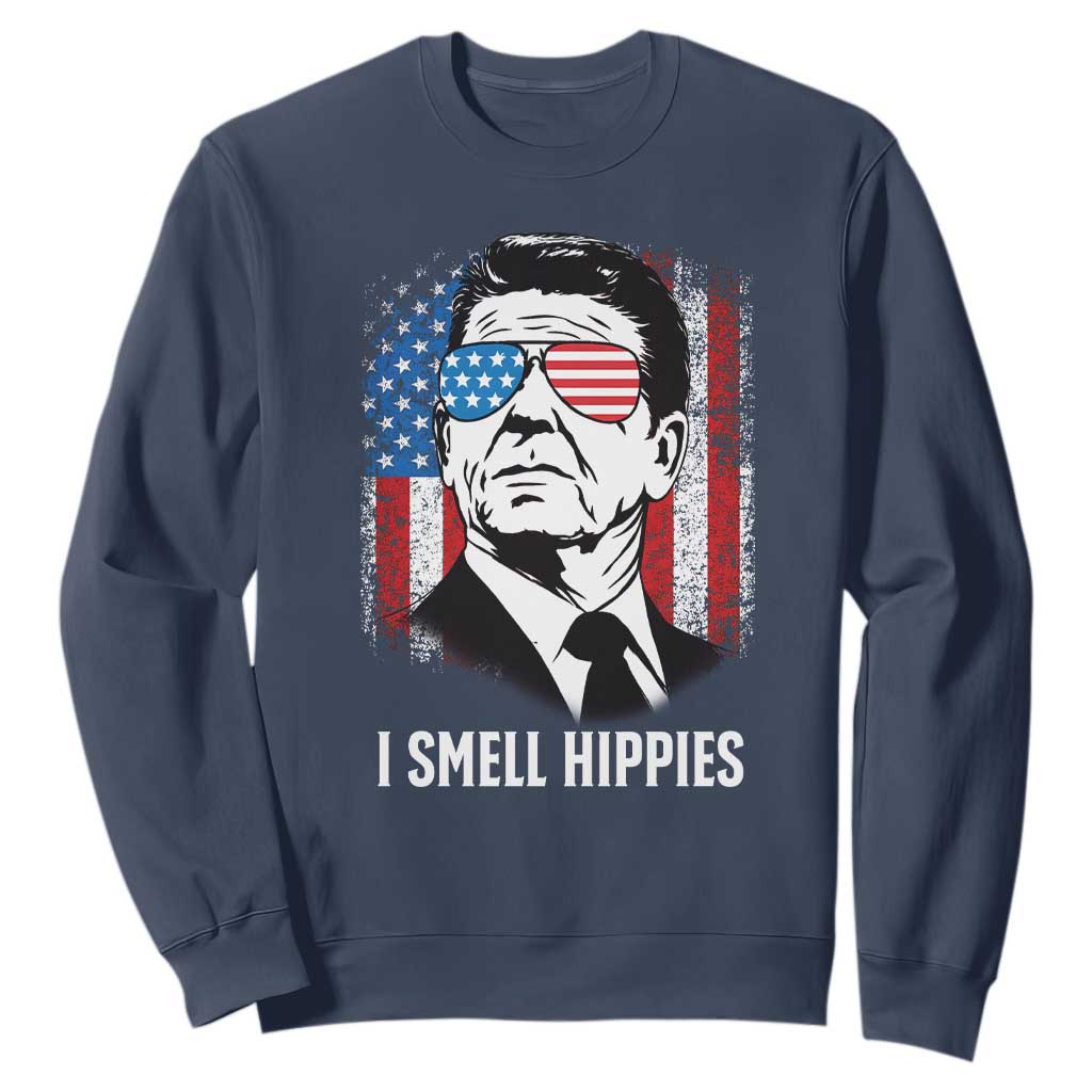 Ronald Reagan 4th of July America Flag Sweatshirt I Smell Hippies TS14 Navy Print Your Wear