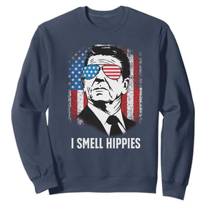 Ronald Reagan 4th of July America Flag Sweatshirt I Smell Hippies TS14 Navy Print Your Wear