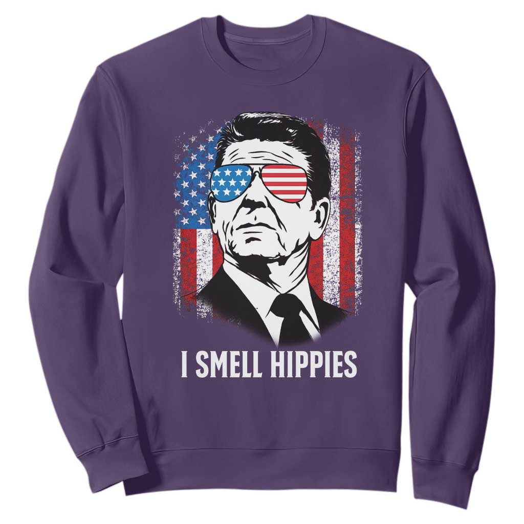 Ronald Reagan 4th of July America Flag Sweatshirt I Smell Hippies TS14 Purple Print Your Wear