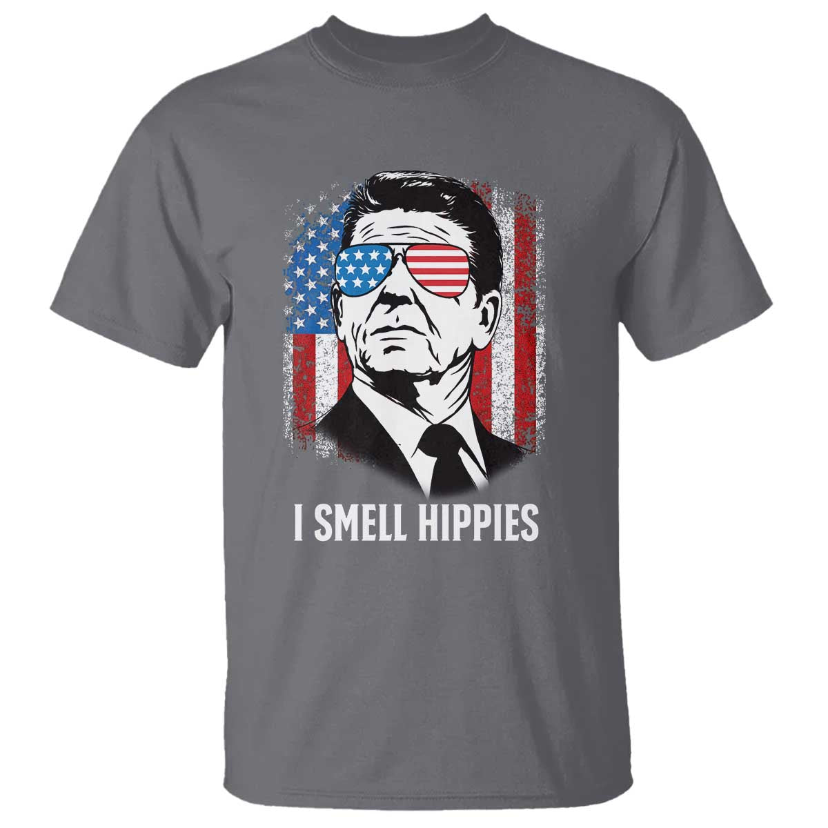 Ronald Reagan 4th of July America Flag T Shirt I Smell Hippies TS14 Charcoal Print Your Wear