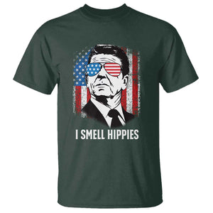 Ronald Reagan 4th of July America Flag T Shirt I Smell Hippies TS14 Dark Forest Green Print Your Wear