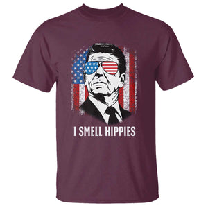 Ronald Reagan 4th of July America Flag T Shirt I Smell Hippies TS14 Maroon Print Your Wear