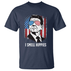 Ronald Reagan 4th of July America Flag T Shirt I Smell Hippies TS14 Navy Print Your Wear