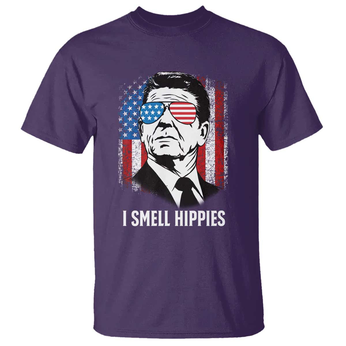 Ronald Reagan 4th of July America Flag T Shirt I Smell Hippies TS14 Purple Print Your Wear