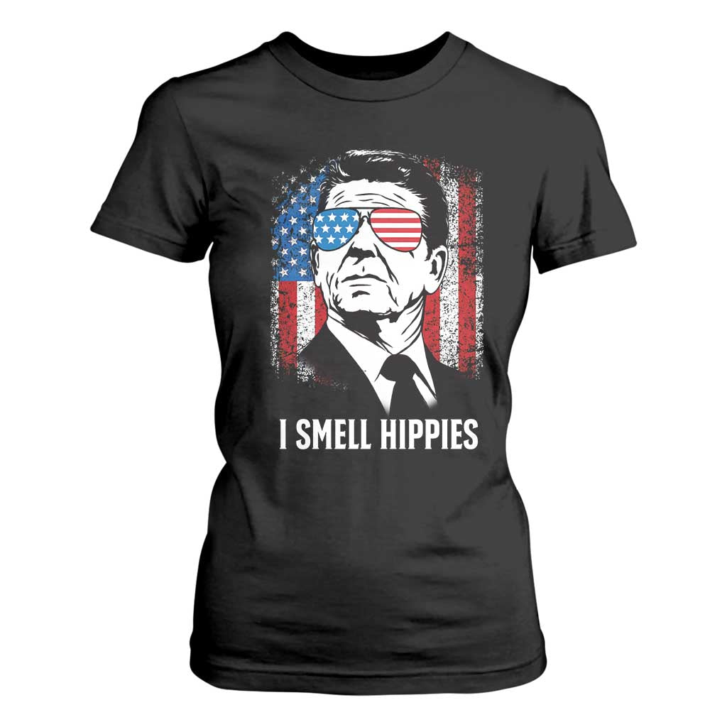 Ronald Reagan 4th of July America Flag T Shirt For Women I Smell Hippies TS14 Black Print Your Wear