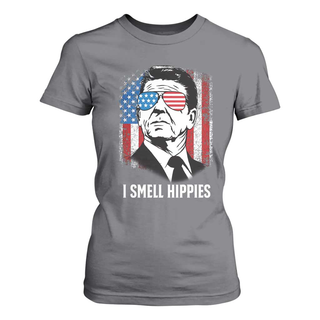 Ronald Reagan 4th of July America Flag T Shirt For Women I Smell Hippies TS14 Charcoal Print Your Wear
