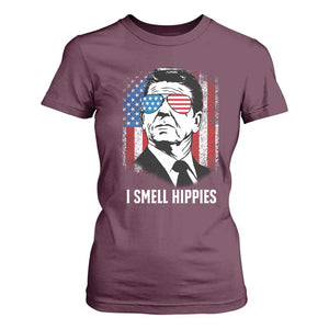 Ronald Reagan 4th of July America Flag T Shirt For Women I Smell Hippies TS14 Maroon Print Your Wear