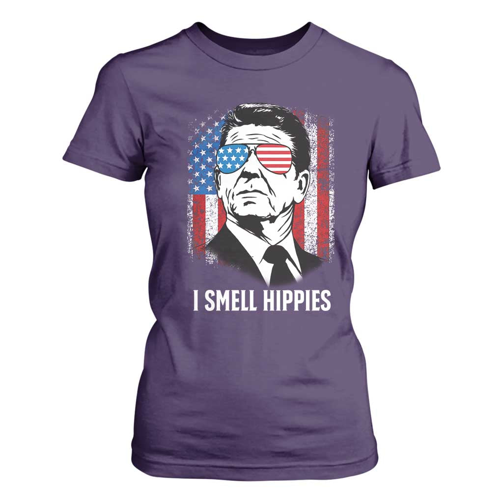 Ronald Reagan 4th of July America Flag T Shirt For Women I Smell Hippies TS14 Purple Print Your Wear