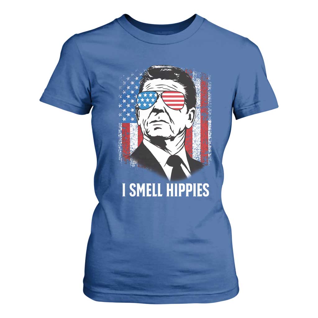 Ronald Reagan 4th of July America Flag T Shirt For Women I Smell Hippies TS14 Royal Blue Print Your Wear
