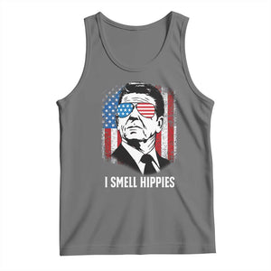 Ronald Reagan 4th of July America Flag Tank Top I Smell Hippies TS14 Black Heather Print Your Wear