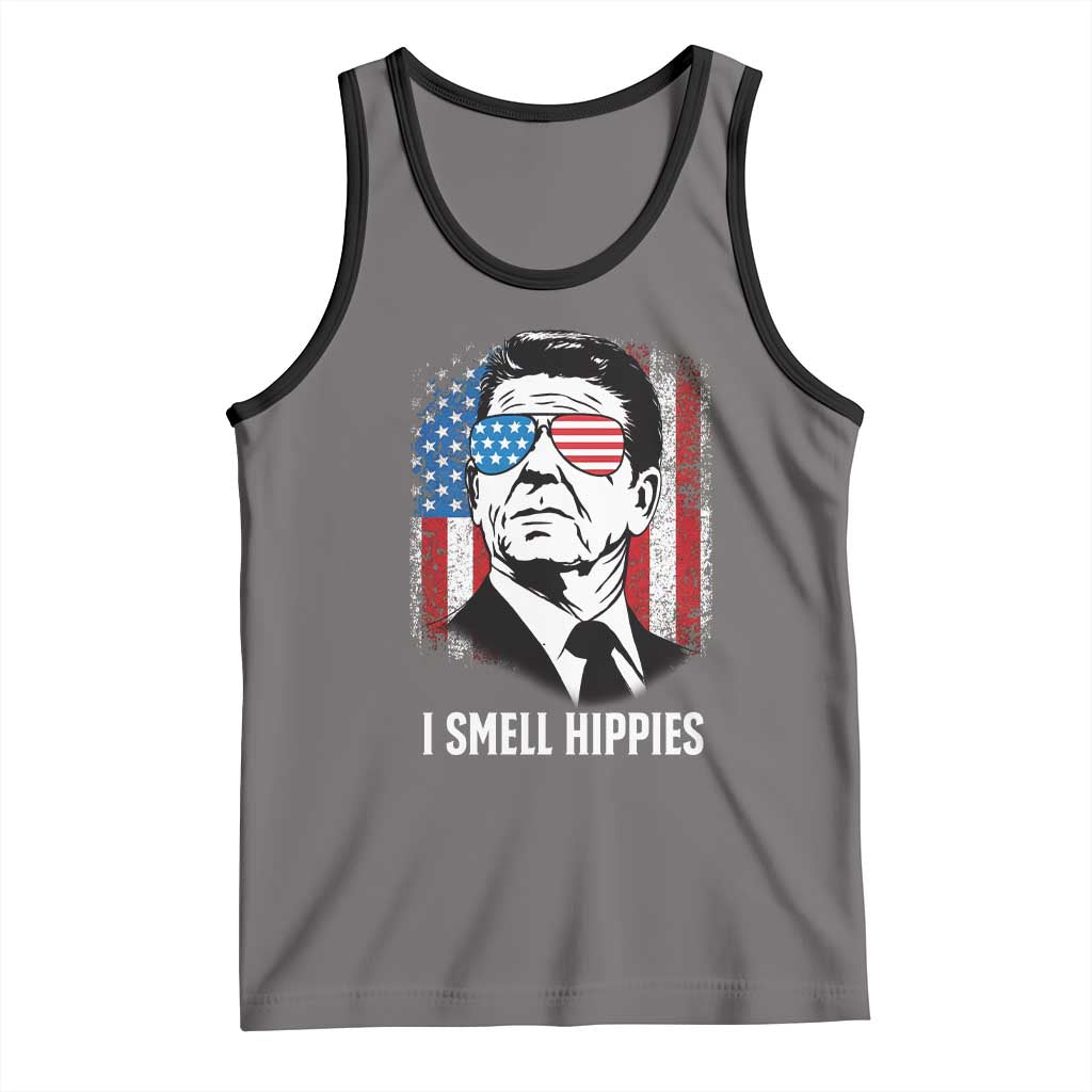 Ronald Reagan 4th of July America Flag Tank Top I Smell Hippies TS14 Deep Heather Black Print Your Wear