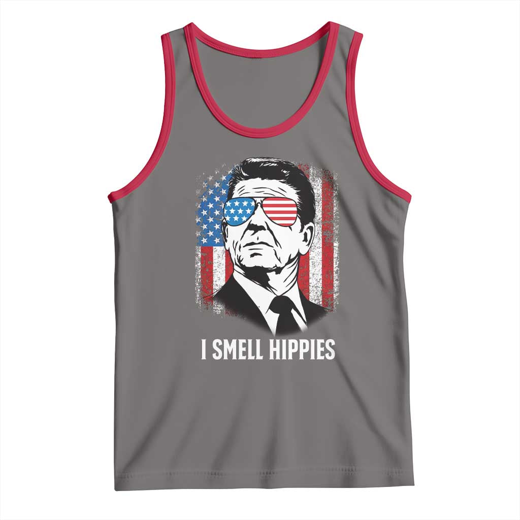 Ronald Reagan 4th of July America Flag Tank Top I Smell Hippies TS14 Deep Heather Red Print Your Wear