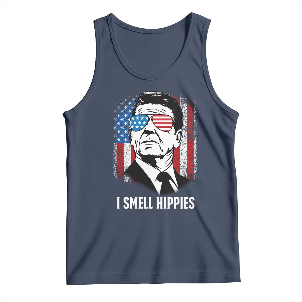 Ronald Reagan 4th of July America Flag Tank Top I Smell Hippies TS14 Navy Print Your Wear
