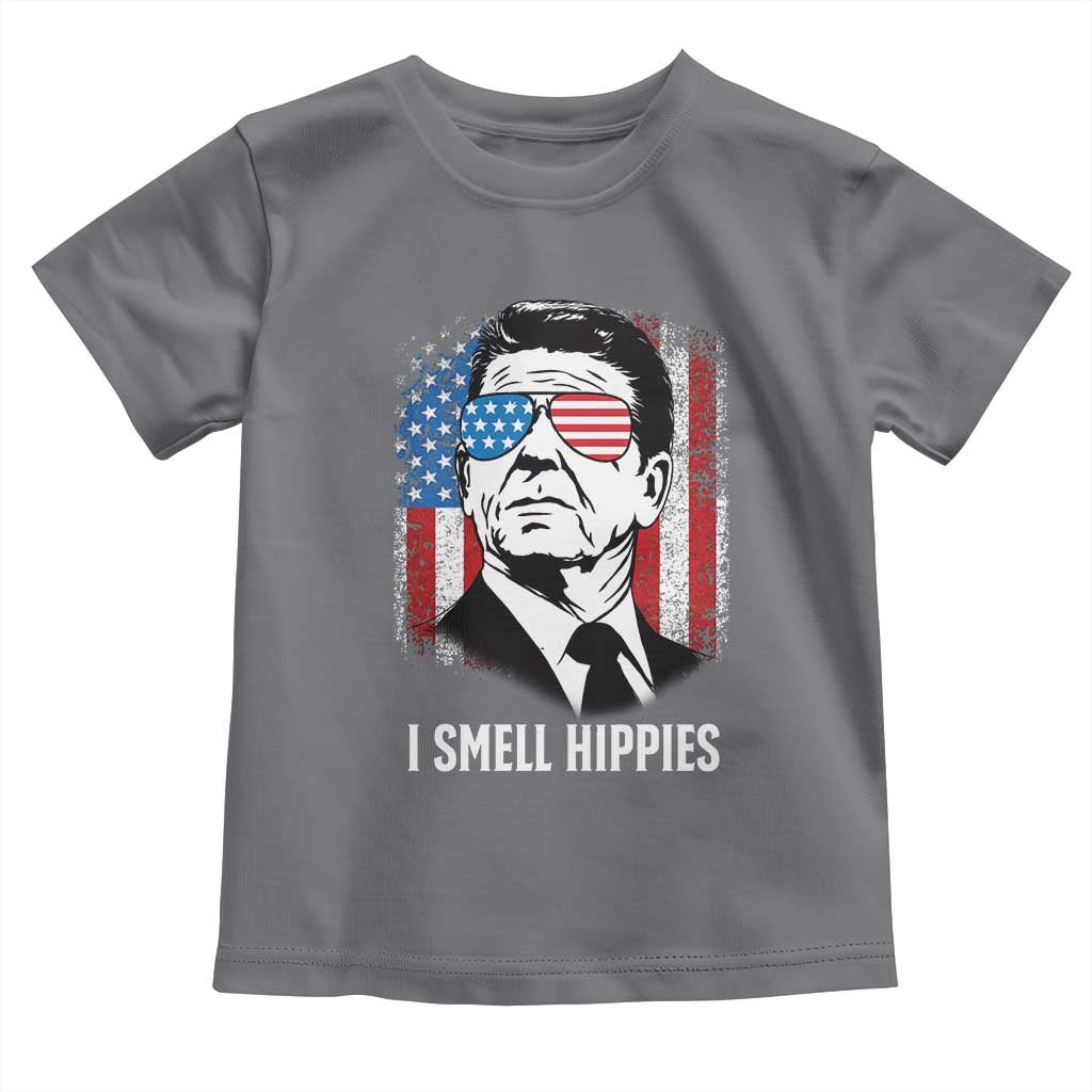 Ronald Reagan 4th of July America Flag Toddler T Shirt I Smell Hippies TS14 Charcoal Print Your Wear
