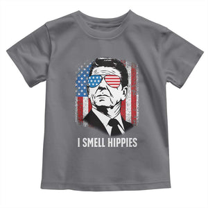 Ronald Reagan 4th of July America Flag Toddler T Shirt I Smell Hippies TS14 Charcoal Print Your Wear
