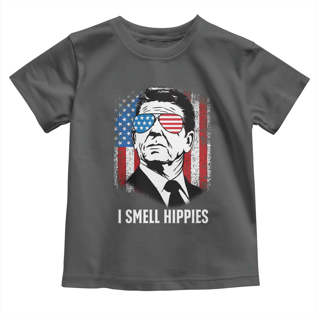 Ronald Reagan 4th of July America Flag Toddler T Shirt I Smell Hippies TS14 Dark Heather Print Your Wear