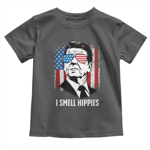 Ronald Reagan 4th of July America Flag Toddler T Shirt I Smell Hippies TS14 Dark Heather Print Your Wear