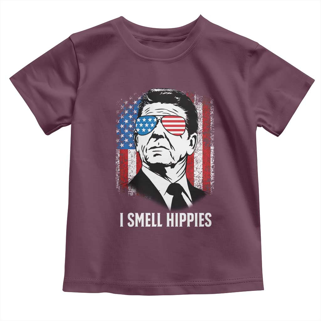 Ronald Reagan 4th of July America Flag Toddler T Shirt I Smell Hippies TS14 Maroon Print Your Wear