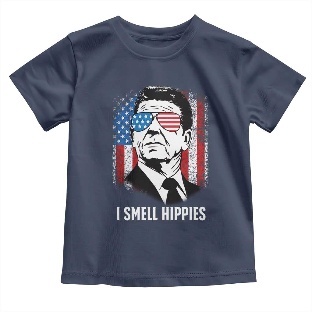 Ronald Reagan 4th of July America Flag Toddler T Shirt I Smell Hippies TS14 Navy Print Your Wear
