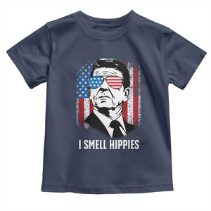 Ronald Reagan 4th of July America Flag Toddler T Shirt I Smell Hippies TS14 Navy Print Your Wear