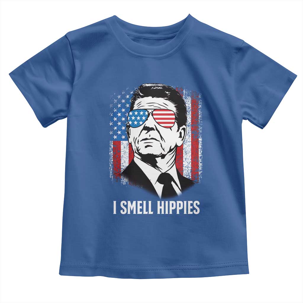 Ronald Reagan 4th of July America Flag Toddler T Shirt I Smell Hippies TS14 Royal Blue Print Your Wear