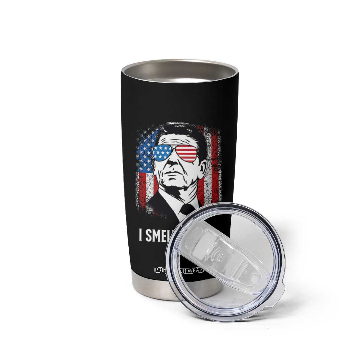 Ronald Reagan 4th of July America Flag Tumbler Cup I Smell Hippies TS14 Print Your Wear