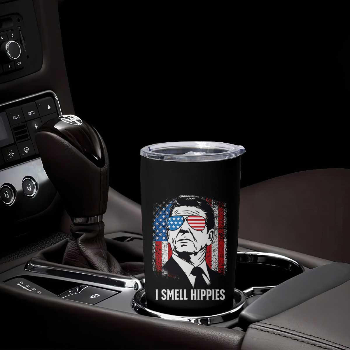 Ronald Reagan 4th of July America Flag Tumbler Cup I Smell Hippies TS14 Print Your Wear