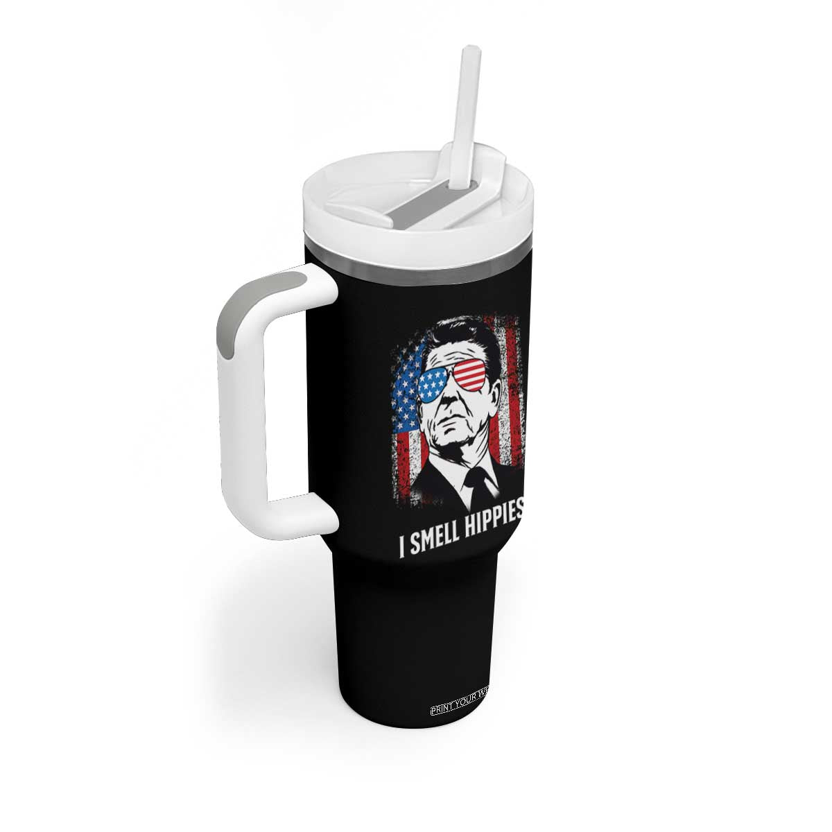 Ronald Reagan 4th of July America Flag Tumbler With Handle I Smell Hippies TS14 Print Your Wear