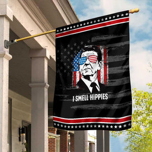 Ronald Reagan 4th of July America Flag Garden Flag I Smell Hippies TS14 Distressed Black Red Print Your Wear