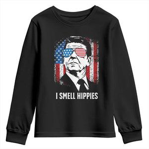 Ronald Reagan 4th of July America Flag Youth Sweatshirt I Smell Hippies TS14 Black Print Your Wear