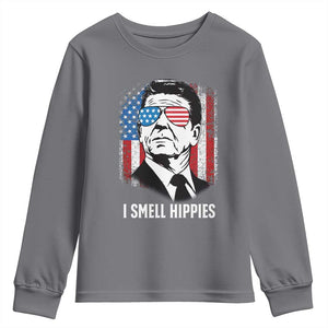 Ronald Reagan 4th of July America Flag Youth Sweatshirt I Smell Hippies TS14 Charcoal Print Your Wear