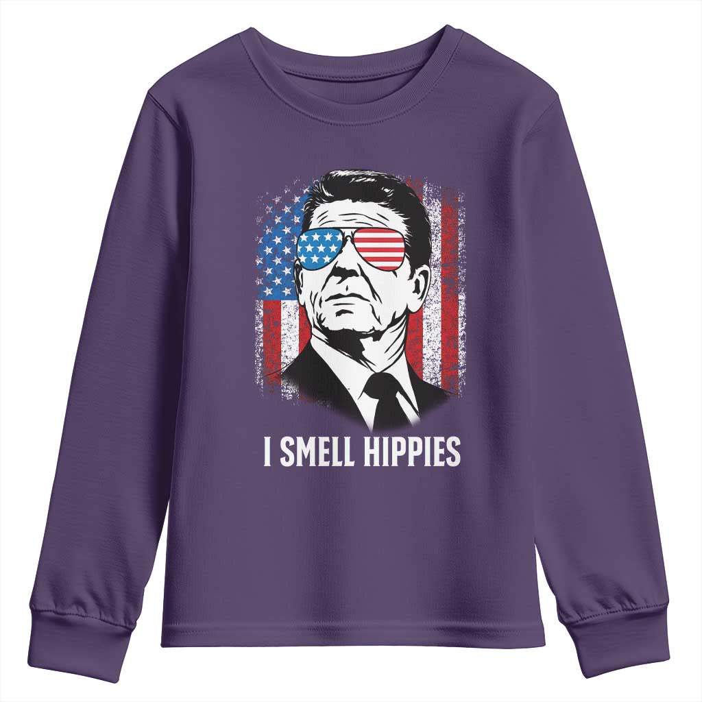 Ronald Reagan 4th of July America Flag Youth Sweatshirt I Smell Hippies TS14 Purple Print Your Wear