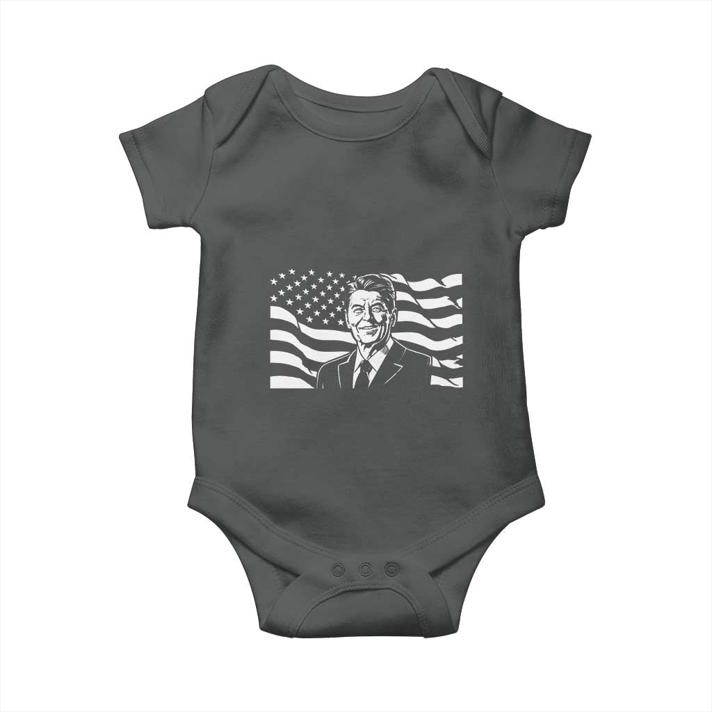 Ronald Reagan America Flag US President Baby Onesie TS14 Dark Heather Print Your Wear