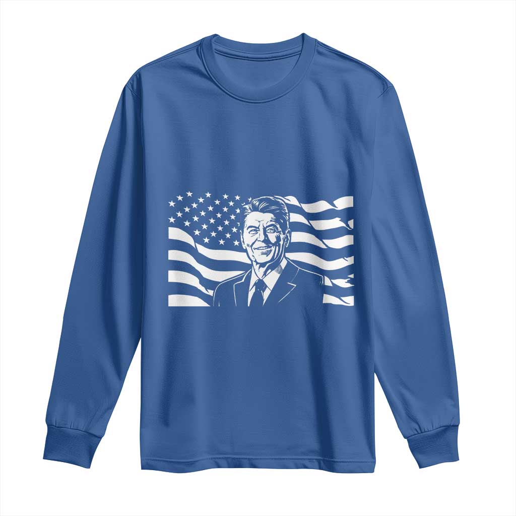 Ronald Reagan America Flag US President Long Sleeve Shirt TS14 Royal Blue Print Your Wear