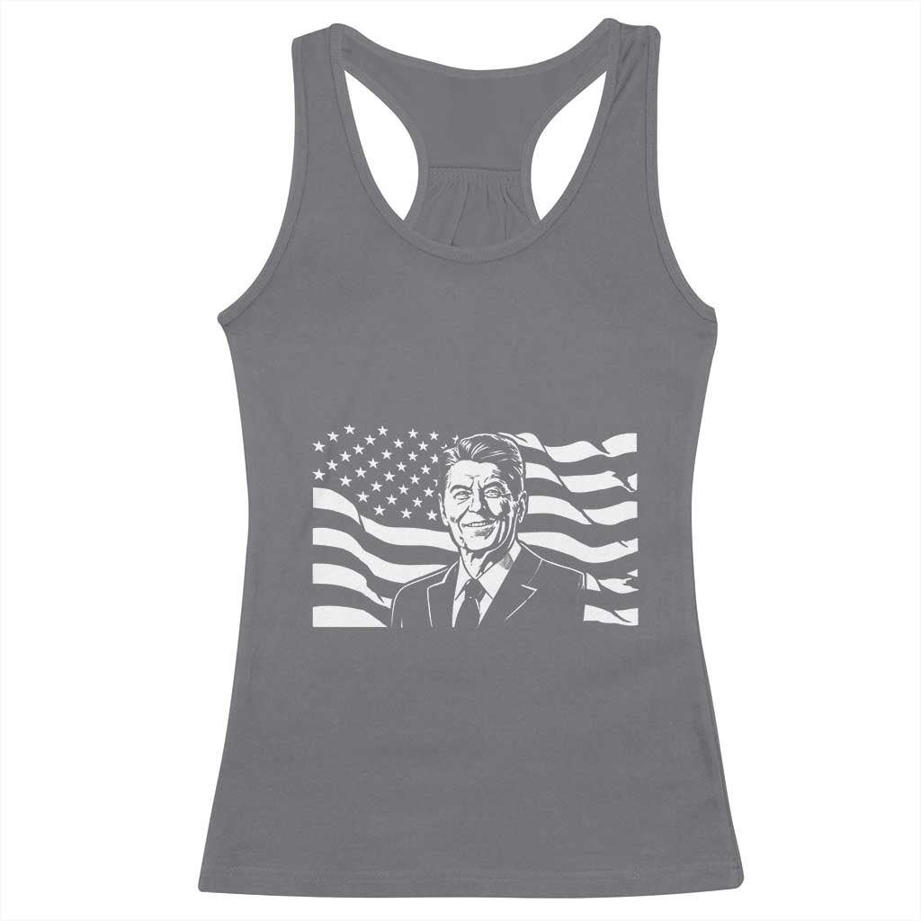 Ronald Reagan America Flag US President Racerback Tank Top TS14 Charcoal Print Your Wear