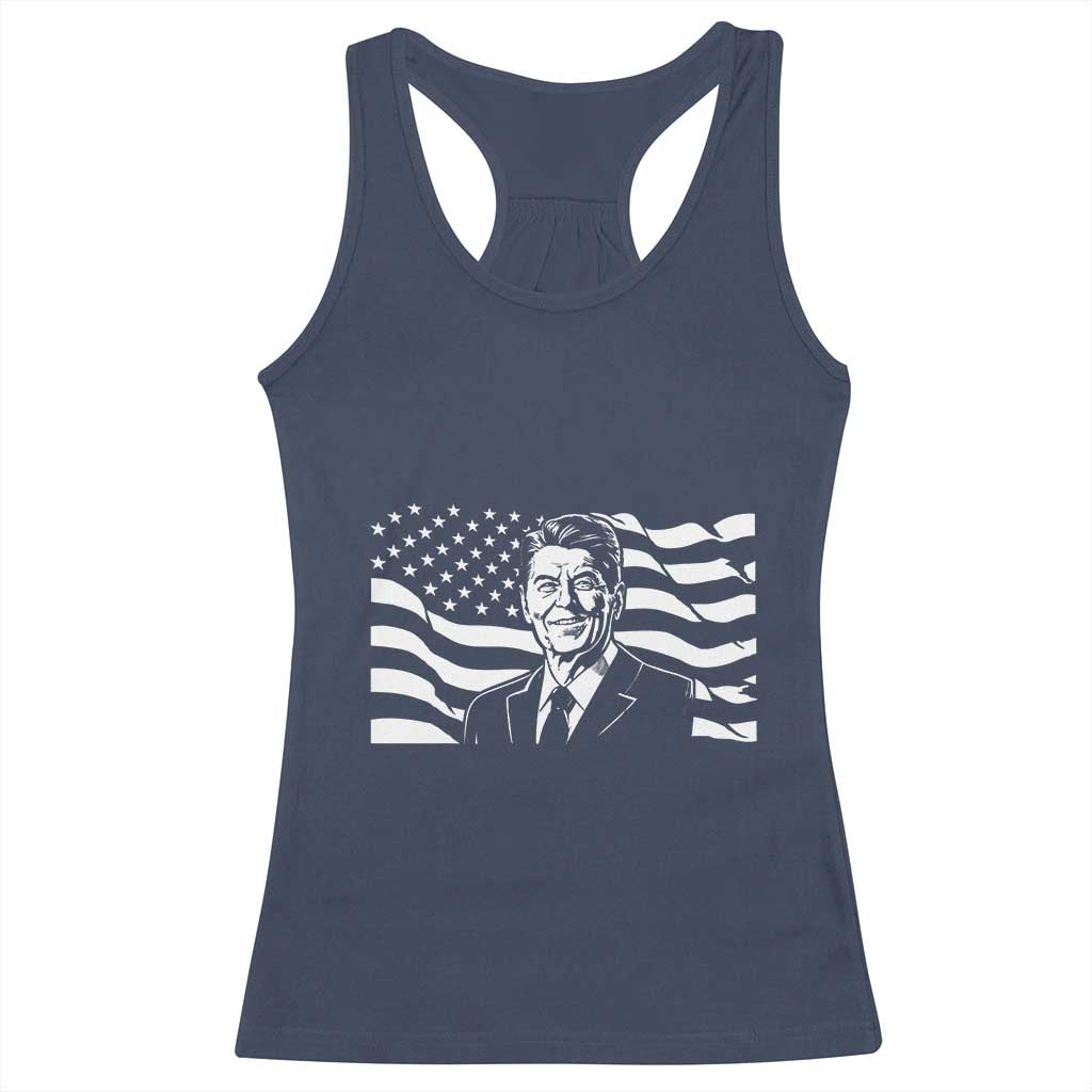 Ronald Reagan America Flag US President Racerback Tank Top TS14 Navy Print Your Wear
