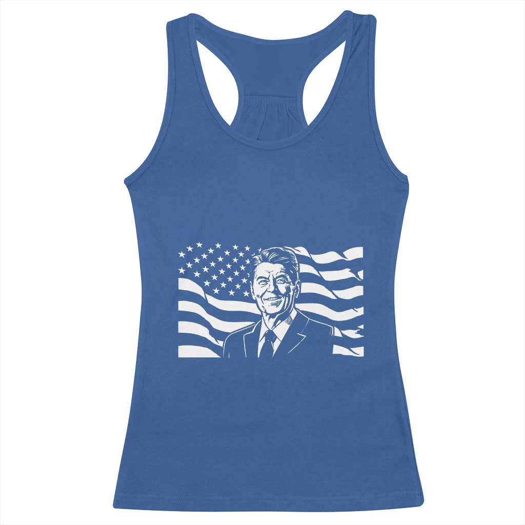 Ronald Reagan America Flag US President Racerback Tank Top TS14 Royal Blue Print Your Wear