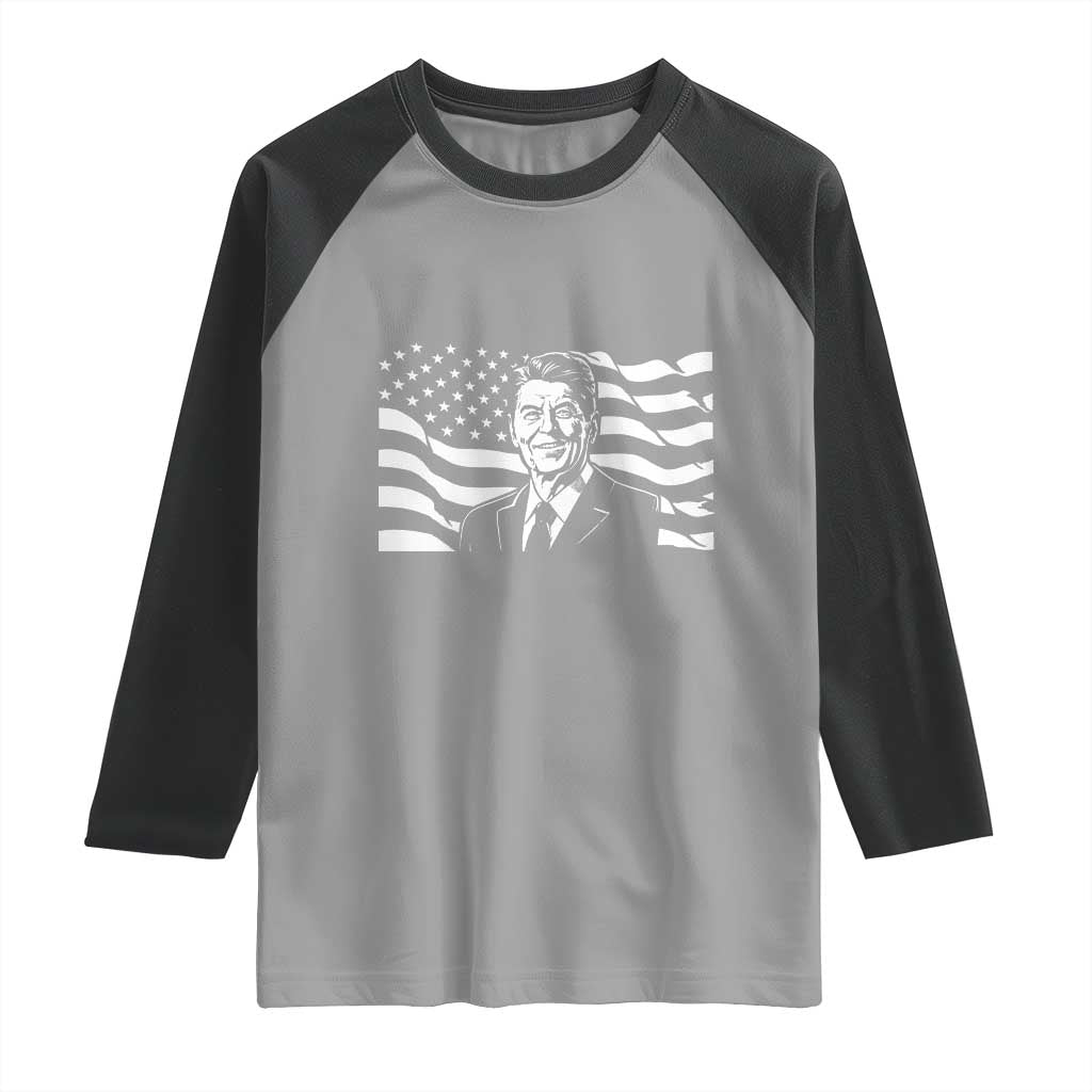 Ronald Reagan America Flag US President Raglan Shirt TS14 Sport Gray Black Print Your Wear