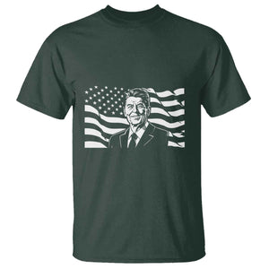 Ronald Reagan America Flag US President T Shirt TS14 Dark Forest Green Print Your Wear