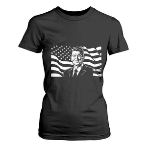 Ronald Reagan America Flag US President T Shirt For Women TS14 Black Print Your Wear