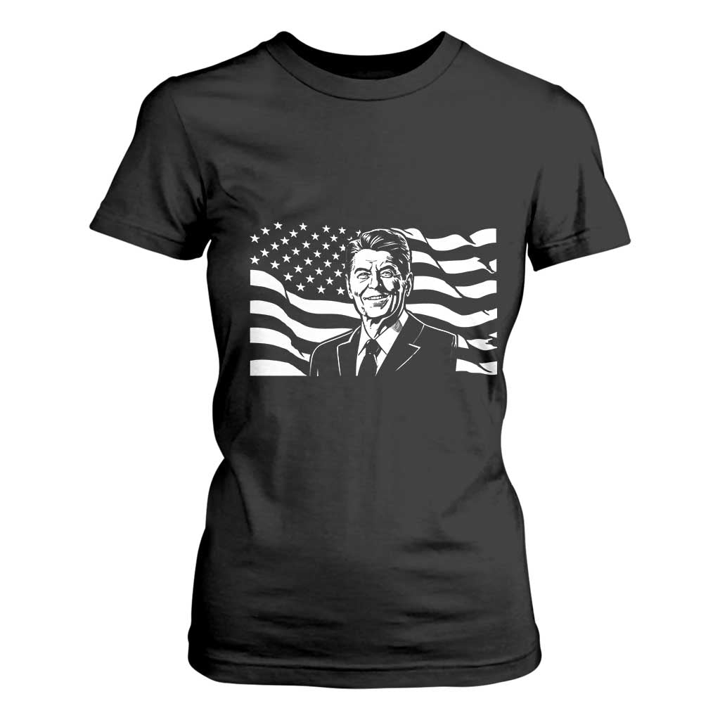 Ronald Reagan America Flag US President T Shirt For Women TS14 Black Print Your Wear