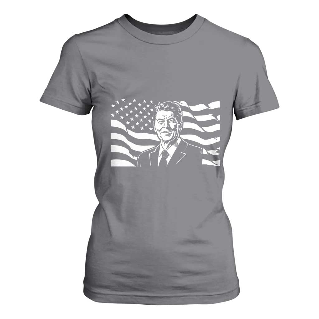 Ronald Reagan America Flag US President T Shirt For Women TS14 Charcoal Print Your Wear