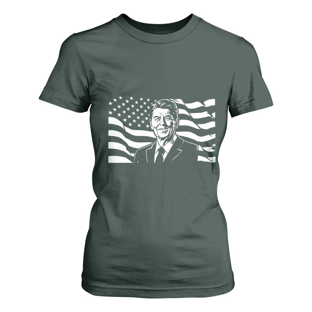 Ronald Reagan America Flag US President T Shirt For Women TS14 Dark Forest Green Print Your Wear