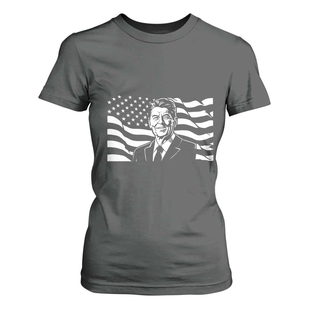 Ronald Reagan America Flag US President T Shirt For Women TS14 Dark Heather Print Your Wear