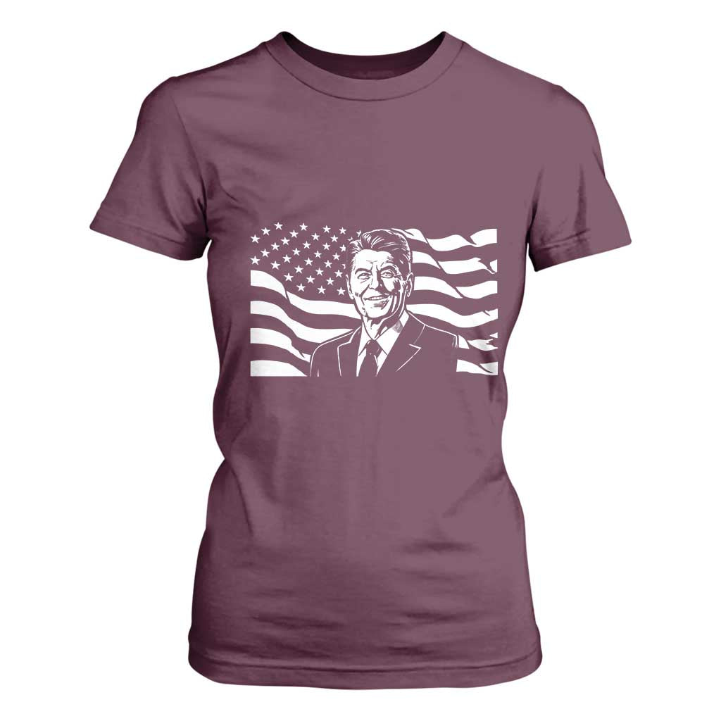 Ronald Reagan America Flag US President T Shirt For Women TS14 Maroon Print Your Wear