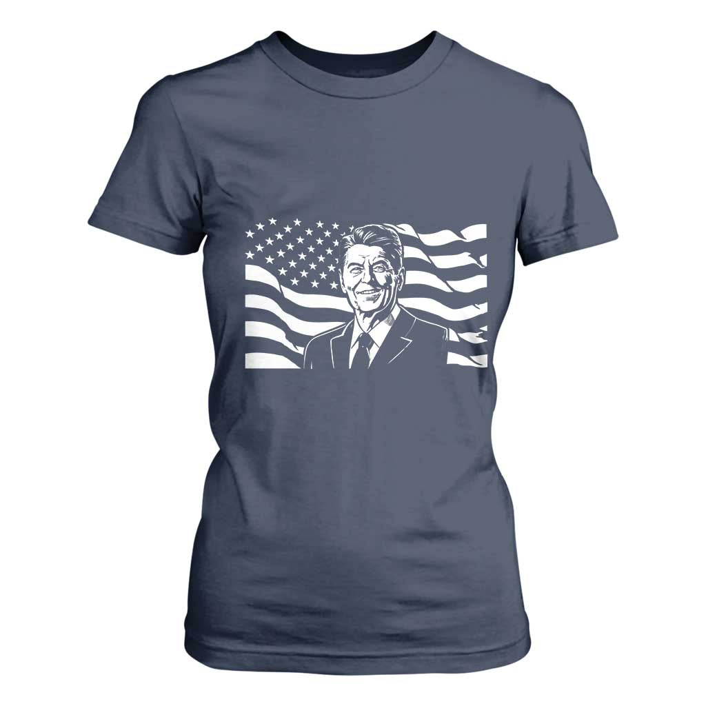 Ronald Reagan America Flag US President T Shirt For Women TS14 Navy Print Your Wear