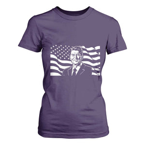 Ronald Reagan America Flag US President T Shirt For Women TS14 Purple Print Your Wear