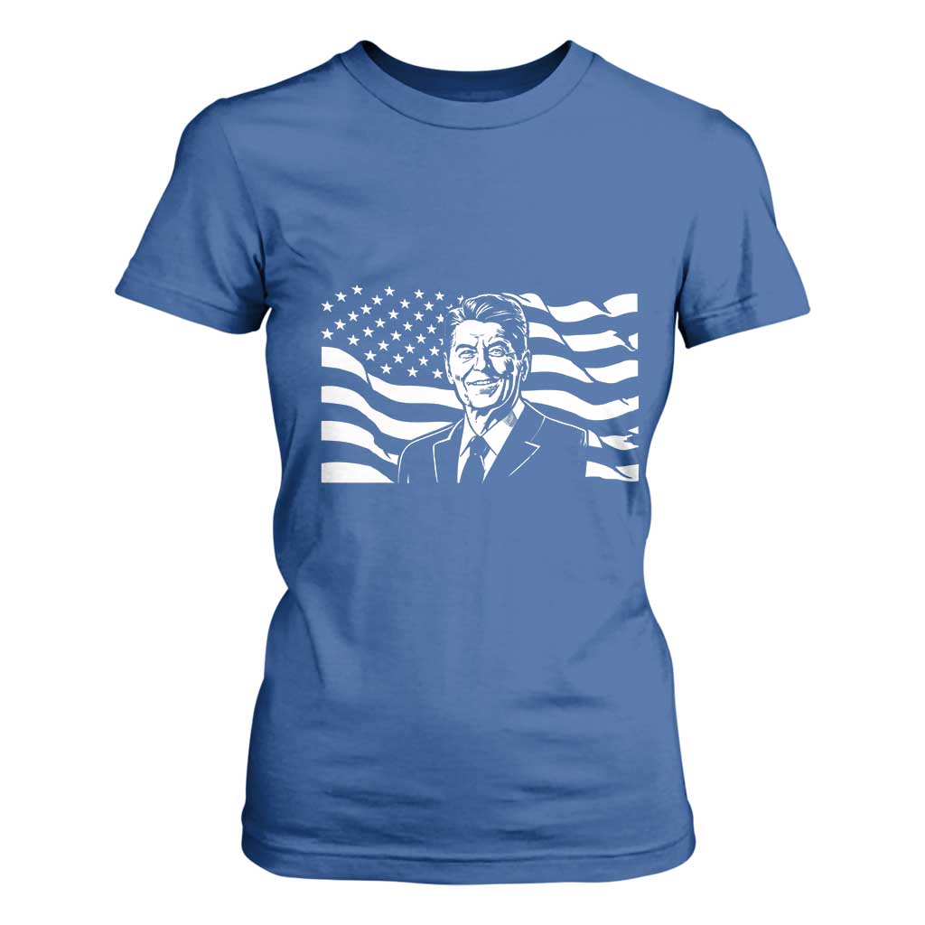 Ronald Reagan America Flag US President T Shirt For Women TS14 Royal Blue Print Your Wear