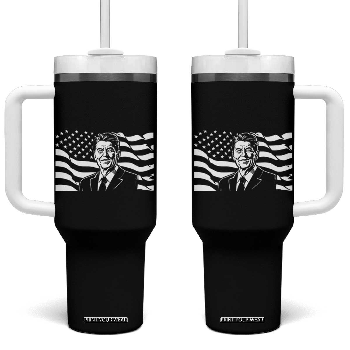 Ronald Reagan America Flag US President Tumbler With Handle TS14 One Size: 40 oz Black Print Your Wear