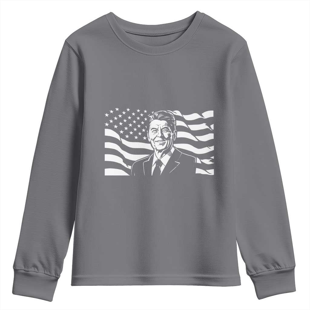 Ronald Reagan America Flag US President Youth Sweatshirt TS14 Charcoal Print Your Wear